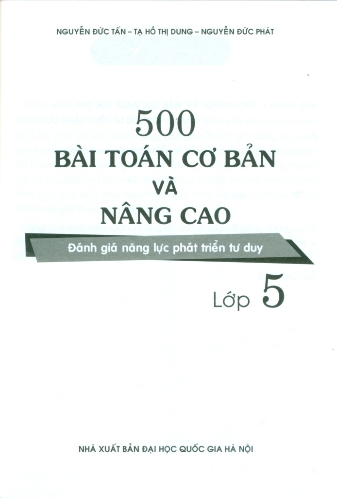 500 BÀI TOÁN CƠ BẢN VÀ NÂNG CAO TOÁN LỚP 5 (Đánh giá năng lực phát triển tư duy - Theo chương trình GDPT mới)